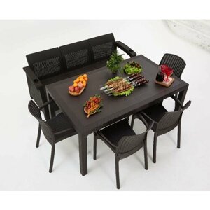 Комплект садовой мебели из ротанга Set 3+4 стула+обеденный стол 160х95, с комплектом бежевых подушек