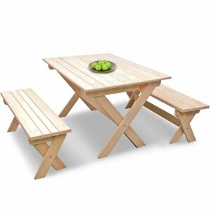 Комплект садовой мебели "на 4-6 человек"1,2м) складной деревянный (стол, 2 лавки)