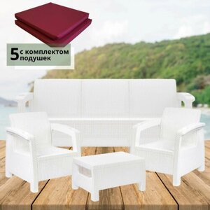 Комплект садовой мебели Set 3+1+1+Ct+подушки бордового цвета