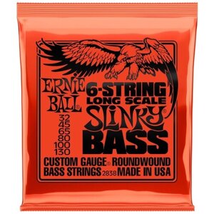 Комплект струн с никелированной навивкой Ernie Ball 2838 для 6-струнной бас-гитары