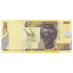 Конго 20000 франков 2013 г «Жирафы. Резная голова Bashilele» UNC