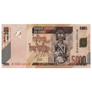 Конго 5000 франков 2013 г «Статуэтка Хемба, Конголезские павлины» UNC