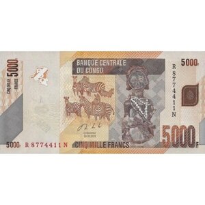 Конго 5000 франков 2020 г Статуэтка Хемба, Конголезские павлины UNC