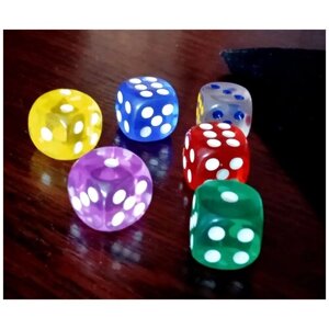 Кости кубики игральные 6 штук Прозрачные 14мм в мешочке для покера и настольных игр