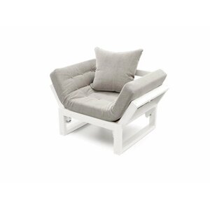 Кресло амбер-с, серый-белая эмаль, рогожка, деревянное, мягкое, для дачи, для кафе и бара, на веранду, в террасу, для бани