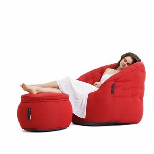 Кресло дачное с пуфом для ног Butterfly Chaise - Crimson Vibe (красный, оксфорд) - садовая уличная мебель для террасы, веранды, беседки, бассейна