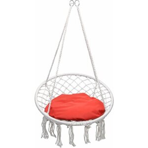 Кресло-гамак подвесное круглое плетеное (красная подушка)