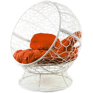 Кресло кокон Апельсин с ротангом M-Group Белое с оранжевой подушкой 1400х1500х1500