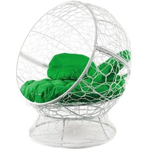 Кресло кокон Апельсин с ротангом M-Group Белое с зеленой подушкой 1400х1500х1500