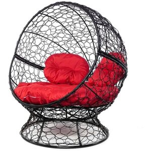 Кресло кокон Апельсин с ротангом M-Group Черное с красной подушкой 1400х1500х1500