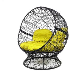 Кресло кокон Апельсин с ротангом M-Group Черное с желтой подушкой 1400х1500х1500