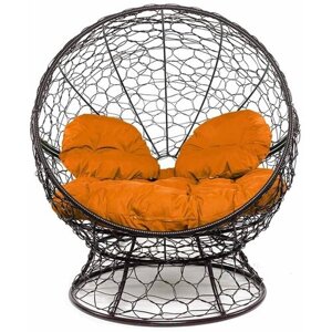 Кресло кокон Апельсин с ротангом M-Group Коричневое с оранжевой подушкой 1400х1500х1500