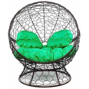 Кресло кокон Апельсин с ротангом M-Group Коричневое с зеленой подушкой 1400х1500х1500