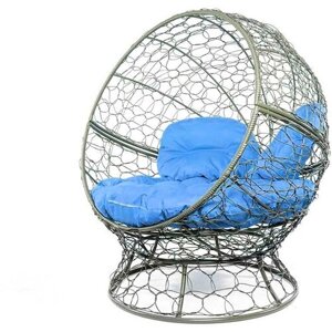 Кресло кокон Апельсин с ротангом M-Group Серое с синей подушкой 1400х1500х1500