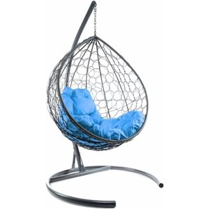 Кресло кокон M-GROUP Капля с ротангом, 98х186 см, до 120 кг Серое/голубой