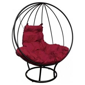 Кресло кокон M-group "Круглое" стоячее без ротанга черное+бордовая подушка