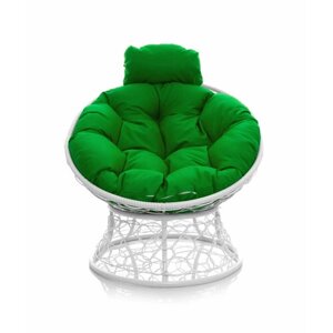Кресло "Папасан" мини с ротангом белое / зеленая подушка M-Group