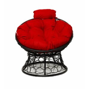 Кресло "Папасан" мини с ротангом чёрное / красная подушка M-Group