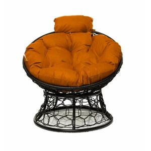 Кресло "Папасан" мини с ротангом чёрное / оранжевая подушка M-Group