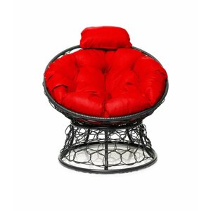 Кресло "Папасан" мини с ротангом серое / красная подушка M-Group