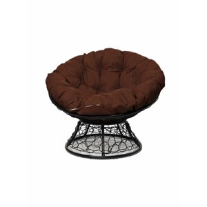 Кресло "Папасан" с ротангом черное / коричневая подушка M-Group