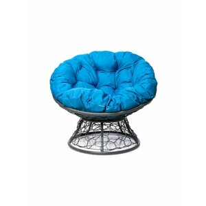 Кресло "Папасан" с ротангом серое / голубая подушка M-Group