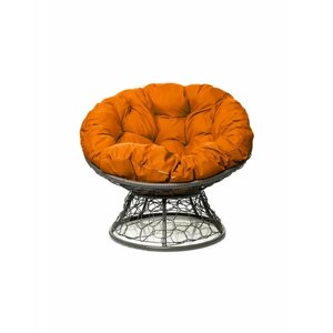Кресло "Папасан" с ротангом серое / оранжевая подушка M-Group