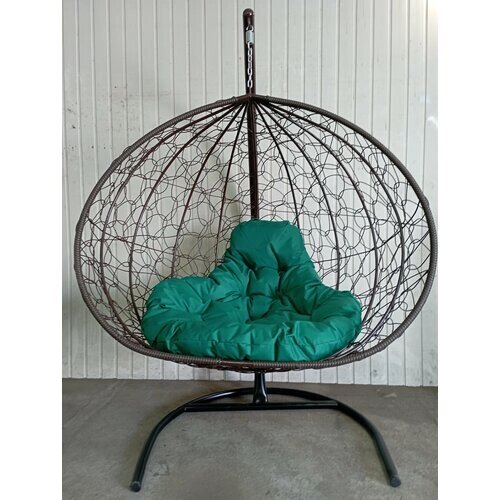 Кресло подвесное "для Двоих" ротанг коричневое/зеленая