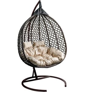 Кресло подвесное двойное Мебельторг Фиджи Основание коричневый/Корзина коричневая/Подушка бежевая
