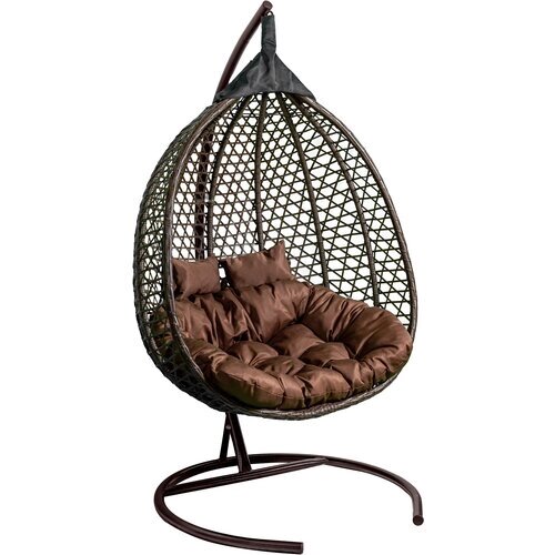 Кресло подвесное двойное Мебельторг Фиджи Основание коричневый/Корзина коричневая/Подушка коричневая