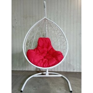Кресло подвесное "Капля" ротанг белое/красная