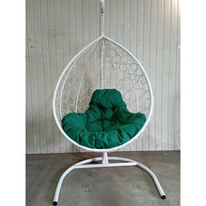 Кресло подвесное "Капля" ротанг белое/зеленое