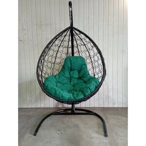 Кресло подвесное "Капля" ротанг черное/зеленое