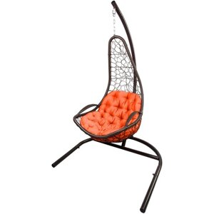 Кресло подвесное Кипр арт. 7028 (стойка+основание. черн, корзн. корич, подуш. оранжевая. 3уп. (Т