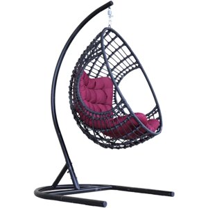 Кресло подвесное Лондон арт. D35B-МТ003 (стойка+основание. черн, корзн. черн, подуш. бордовая, 3 уп. (Т