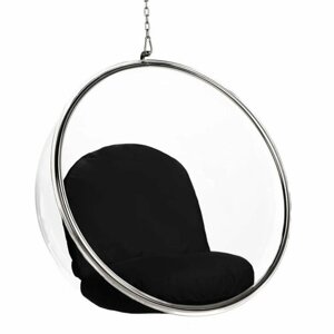 Кресло-шар подвесное Bubble Chair (Бабл) прозрачное, черные подушки