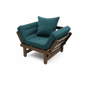 Кресло сламбер-с Бирюзовый-Сосна, велюр, деревянное, мягкое, для дачи, для кафе и бара, на веранду, в террасу, для бани, лофт