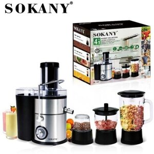 Кухонный комбайн, соковыжималка 4в1 SOKANY SK-4009/насадки из высококачественной нержавеющей стали/MULTIFUNCTIONAL/ножки-присоски/серебристый