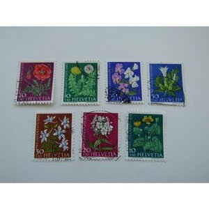 Марки. Флора и фауна. Швейцария. 1959-1960. Цветы. 7 штук