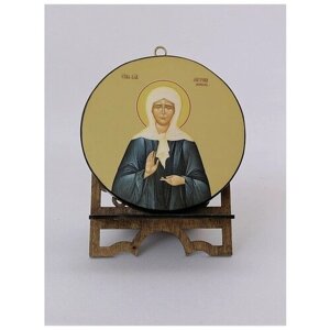 Матрона Московская. Освященная круглая икона на дереве диаметр 12 х 1,8 см, арт К006