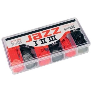 Медиаторы Dunlop 4700 Nylon Jazz I, II, III Коробка медиаторов, 144шт, 2 цвета, 3 формы
