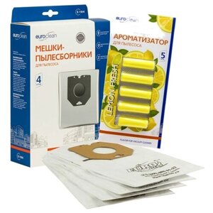 Мешки-пылесборники Euroclean синтетические 4 шт и ароматизатор "Лимон" для пылесоса PHILIPS HR8838 VISION