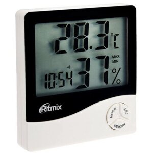 Метеостанция RITMIX CAT-030, комнатная, термометр, гигрометр, будильник, 1хААА, белая
