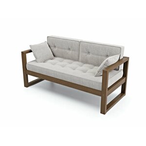 Мини диван АСТЕР-М-С серый, рогожка, массив дерева, двухместный, садовый, для кафе и бара, для офиса, скандинавский лофт