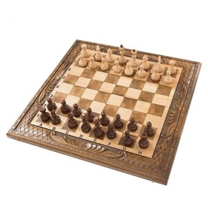 Mirzoyan Шахматы + нарды + шашки резные 50 игровая доска в комплекте