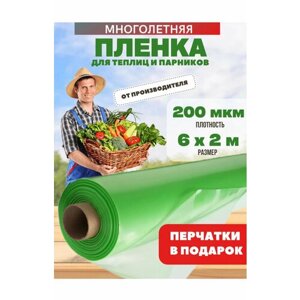 Многолетняя пленка для теплиц, зеленая, плотность 200мкм, размер 6х2м