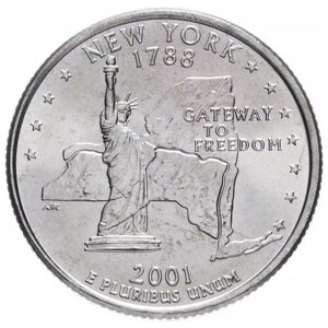 Монета 25 центов Нью Йорк. Штаты и территории. США Р 2001 UNC