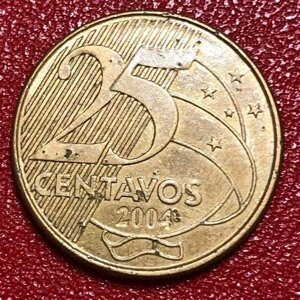 Монета Бразилия 25 сентаво 2004 год #5-12
