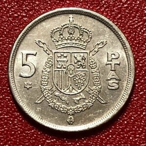 Монета Испания 5 песет 1975 год #5-7