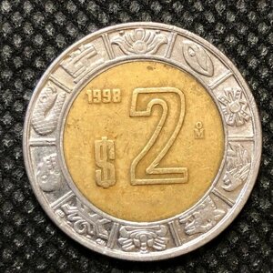 Монета Мексика 2 Песо 1998 год биметалл # 2-3